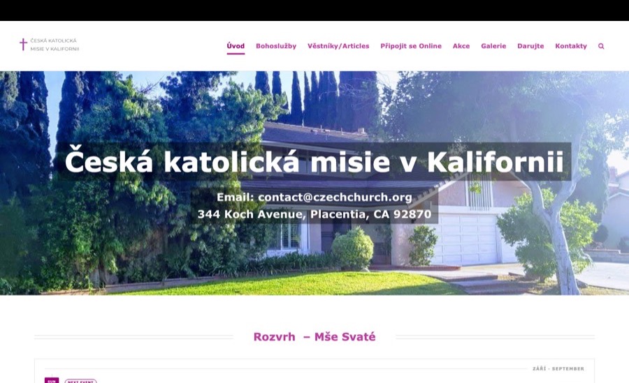 Home page of the Czech Catholic Mission in California website