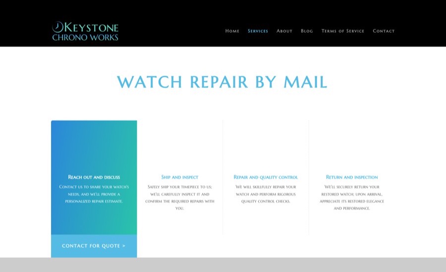 The services page, with a section for each type of repair
