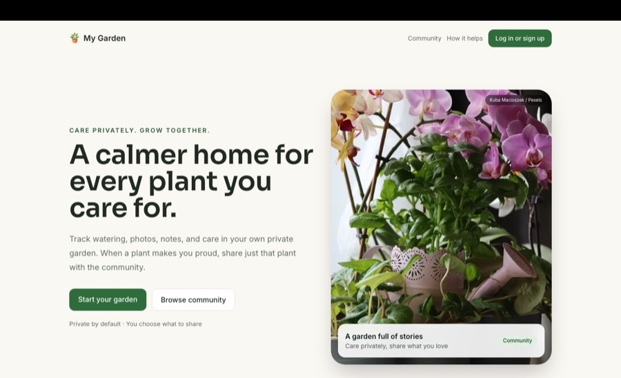 Home page of the My Garden website
