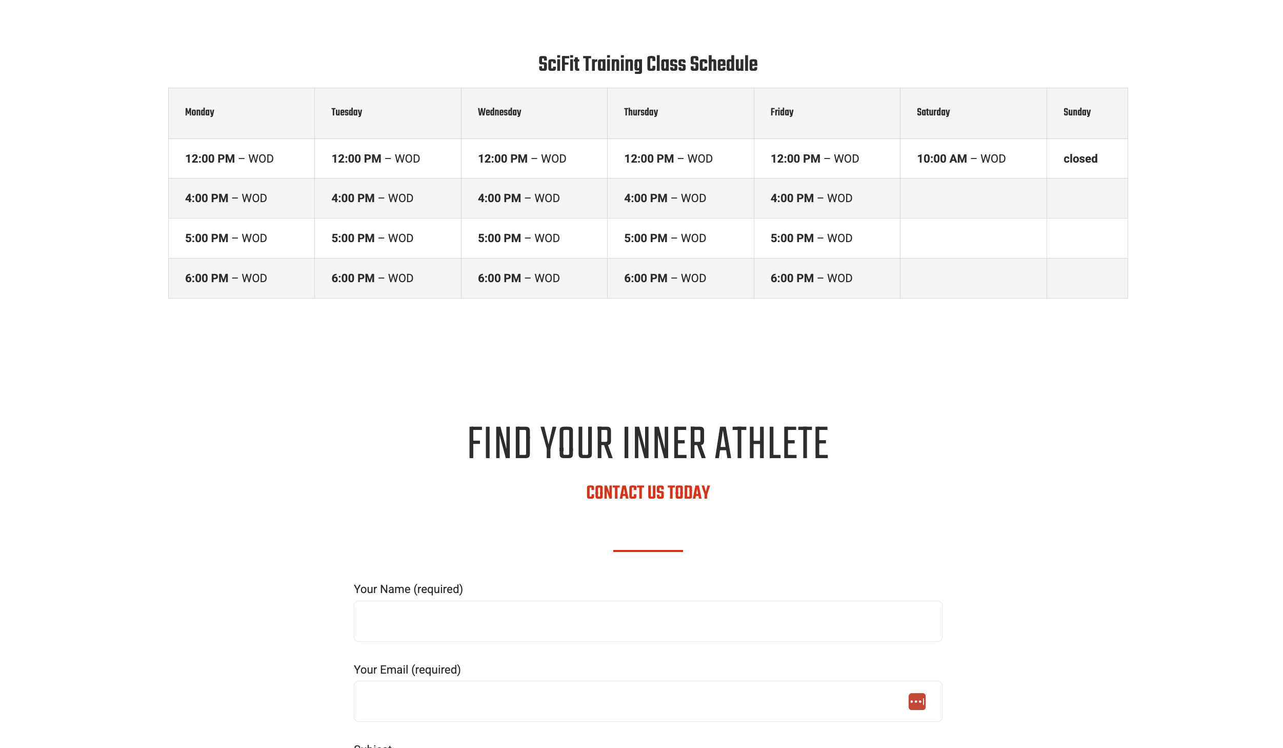 The class schedule