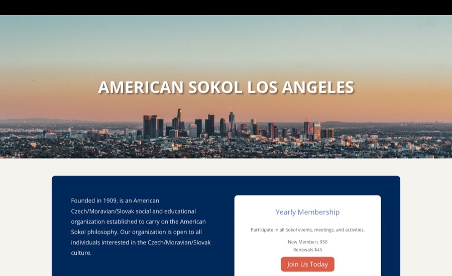 Home page of the Sokol Los Angeles website